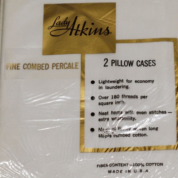 NWD Vintage Lady Atkins Percale 180 Thread (2) White Pillow Cases 42 x 38.5 - Picture 5 of 7